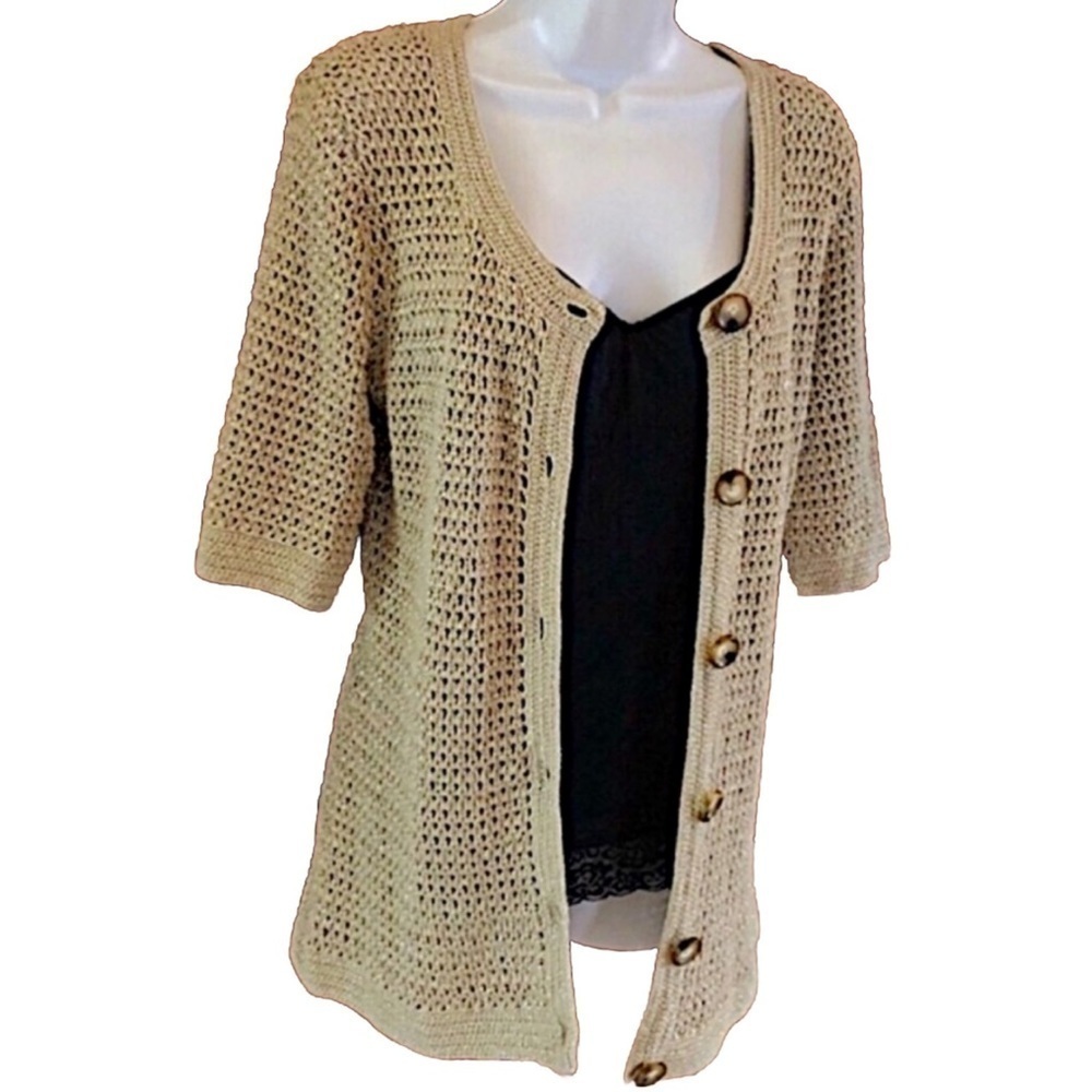 Michael Kors all seasons gold open knit button down ca…